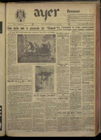 'Ayer : diario informativo de la mañana' - Año V Número 1148 - 1940 marzo 19