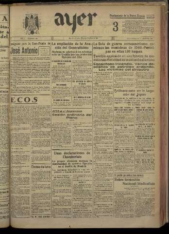 'Ayer : diario informativo de la mañana' - Año V Número 1159 - 1940 abril 3