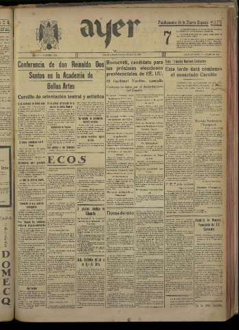'Ayer : diario informativo de la mañana' - Año V Número 1160 - 1940 abril 4