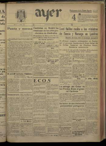 'Ayer : diario informativo de la mañana' - Año V Número 1163 - 1940 abril 7