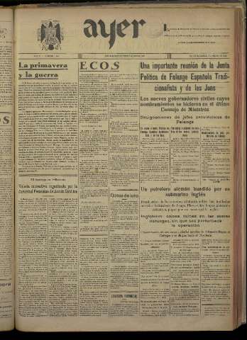 'Ayer : diario informativo de la mañana' - Año V Número 1164 - 1940 abril 9