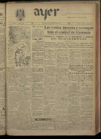 'Ayer : diario informativo de la mañana' - Año V Número 1165 - 1940 abril 10