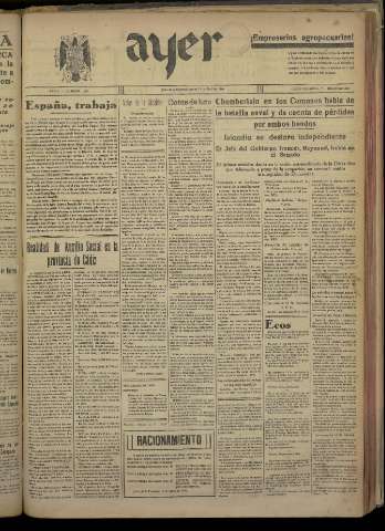 'Ayer : diario informativo de la mañana' - Año V Número 1166 - 1940 abril 11