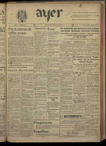 'Ayer : diario informativo de la mañana' - Año V Número 1167 - 1940 abril 12