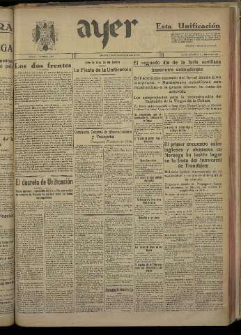 'Ayer : diario informativo de la mañana' - Año V Número 1174 - 1940 abril 20