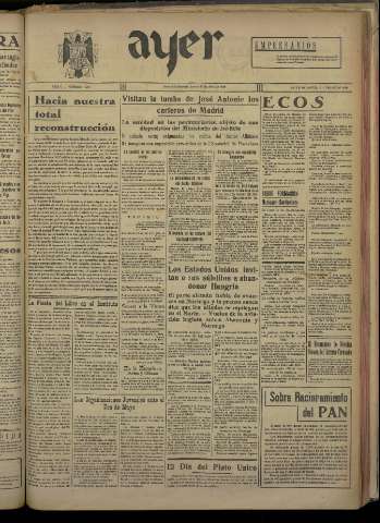 'Ayer : diario informativo de la mañana' - Año V Número 1178 - 1940 abril 25