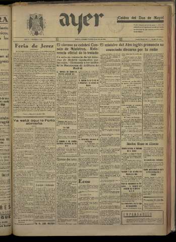 'Ayer : diario informativo de la mañana' - Año V Número 1181 - 1940 abril 28