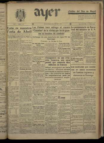 'Ayer : diario informativo de la mañana' - Año V Número 1182 - 1940 abril 30