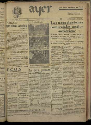 'Ayer : diario informativo de la mañana' - Año V Número 1183 - 1940 mayo 1