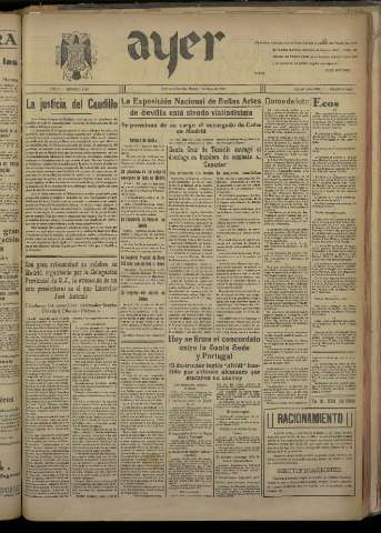 'Ayer : diario informativo de la mañana' - Año V Número 1188 - 1940 mayo 7