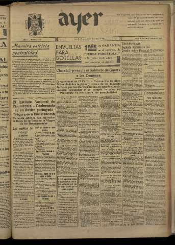 'Ayer : diario informativo de la mañana' - Año V Número 1194 - 1940 mayo 14