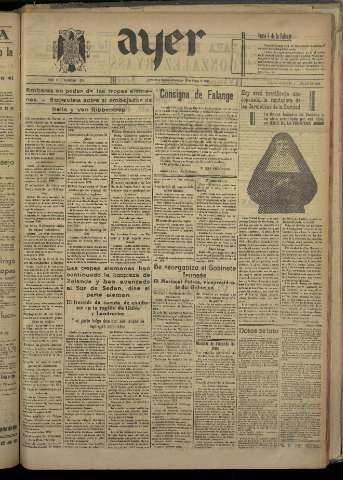 'Ayer : diario informativo de la mañana' - Año V Número 1199 - 1940 mayo 19