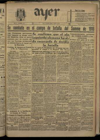 'Ayer : diario informativo de la mañana' - Año V Número 1200 - 1940 mayo 21