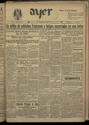 'Ayer : diario informativo de la mañana' - Año V Número 1201 - 1940 mayo 22