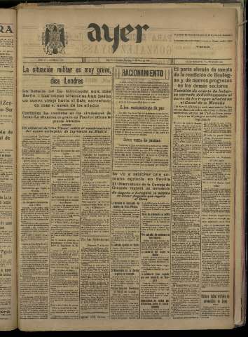 'Ayer : diario informativo de la mañana' - Año V Número 1205 - 1940 mayo 26
