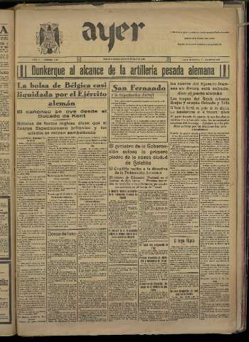 'Ayer : diario informativo de la mañana' - Año V Número 1208 - 1940 mayo 30