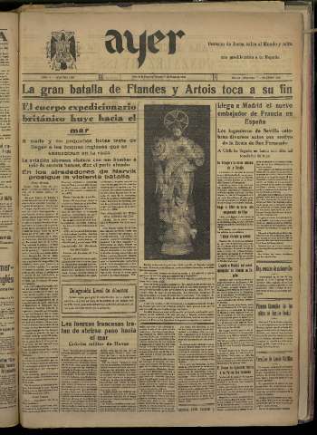 'Ayer : diario informativo de la mañana' - Año V Número 1209 - 1940 mayo 31