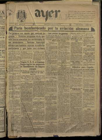 'Ayer : diario informativo de la mañana' - Año V Número 1212 - 1940 junio 4