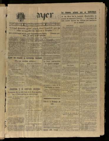 'Ayer : diario informativo de la mañana' - Año V Número 1213 - 1940 junio 5