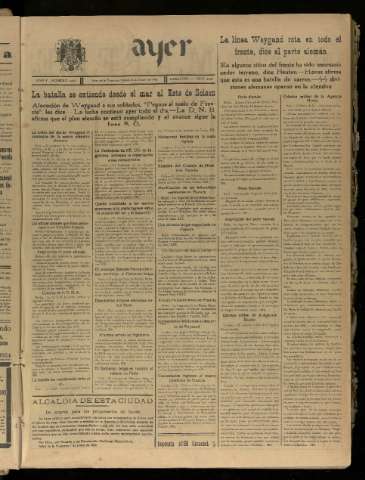 'Ayer : diario informativo de la mañana' - Año V Número 1216 - 1940 junio 8