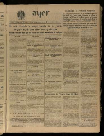 'Ayer : diario informativo de la mañana' - Año V Número 1217 - 1940 junio 9