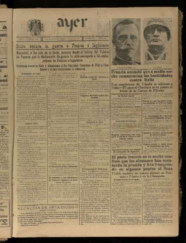 'Ayer : diario informativo de la mañana' - Año V Número 1218 - 1940 junio 11