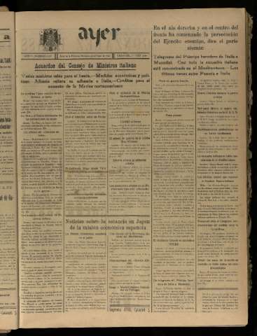 'Ayer : diario informativo de la mañana' - Año V Número 1219 - 1940 junio 12