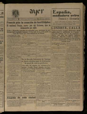 'Ayer : diario informativo de la mañana' - Año V Número 1224 - 1940 junio 18