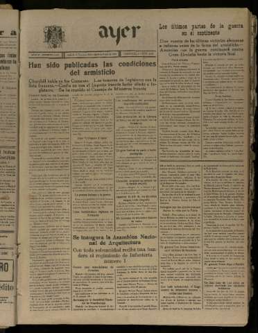 'Ayer : diario informativo de la mañana' - Año V Número 1231 - 1940 junio 26