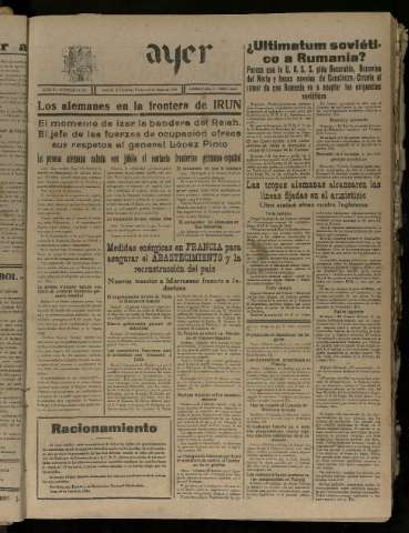 'Ayer : diario informativo de la mañana' - Año V Número 1233 - 1940 junio 28
