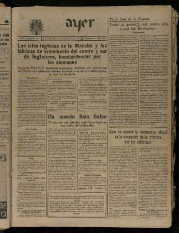 'Ayer : diario informativo de la mañana' - Año V Número 1235 - 1940 junio 30