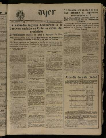 'Ayer : diario informativo de la mañana' - Año V Número 1239 - 1940 julio 5