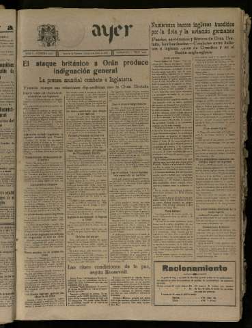 'Ayer : diario informativo de la mañana' - Año V Número 1240 - 1940 julio 6