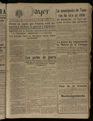 'Ayer : diario informativo de la mañana' - Año V Número 1242 - 1940 julio 9