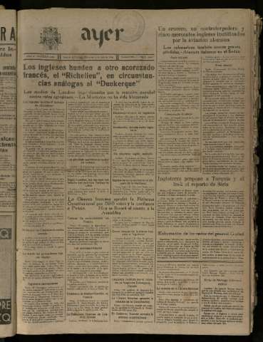 'Ayer : diario informativo de la mañana' - Año V Número 1243 - 1940 julio 10