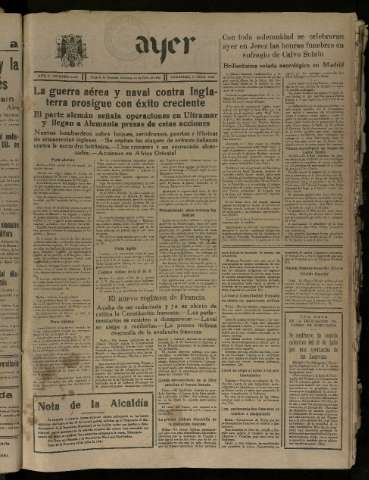 'Ayer : diario informativo de la mañana' - Año V Número 1247 - 1940 julio 14