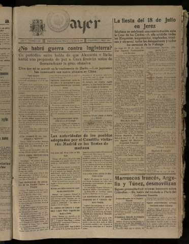 'Ayer : diario informativo de la mañana' - Año V Número 1249 - 1940 julio 17