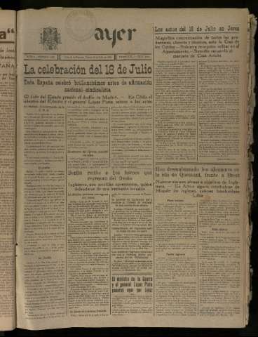 'Ayer : diario informativo de la mañana' - Año V Número 1251 - 1940 julio 19