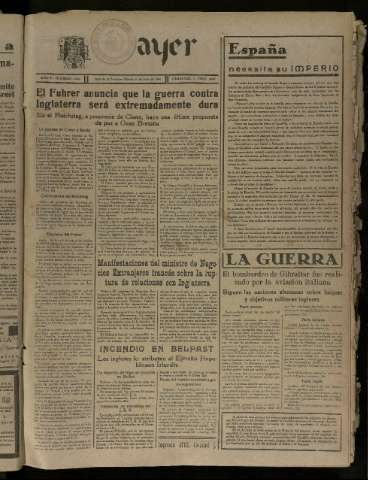 'Ayer : diario informativo de la mañana' - Año V Número 1252 - 1940 julio 20
