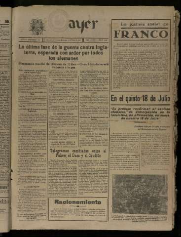'Ayer : diario informativo de la mañana' - Año V Número 1253 - 1940 julio 21