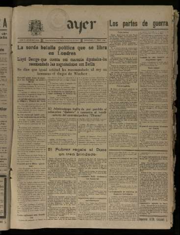 'Ayer : diario informativo de la mañana' - Año V Número 1254 - 1940 julio 23