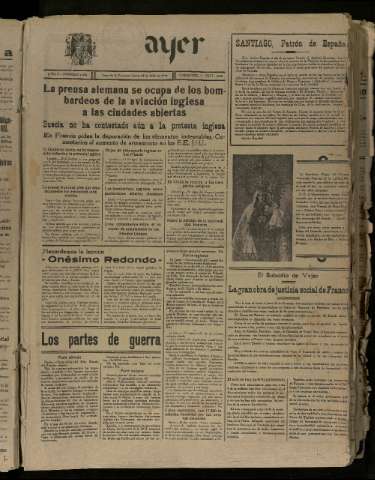 'Ayer : diario informativo de la mañana' - Año V Número 1256 - 1940 julio 25