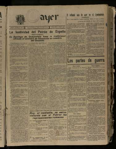 'Ayer : diario informativo de la mañana' - Año V Número 1257 - 1940 julio 26