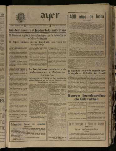 'Ayer : diario informativo de la mañana' - Año V Número 1261 - 1940 julio 31