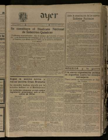'Ayer : diario informativo de la mañana' - Año V Número 1264 - 1940 agosto 3