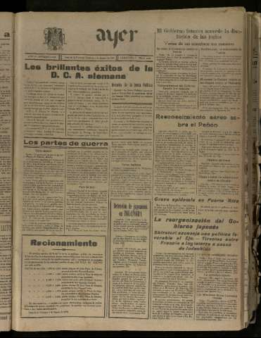 'Ayer : diario informativo de la mañana' - Año V Número 1265 - 1940 agosto 4
