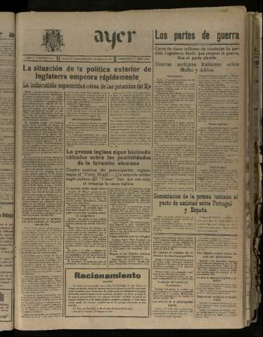 'Ayer : diario informativo de la mañana' - Año V Número 1267 - 1940 agosto 7