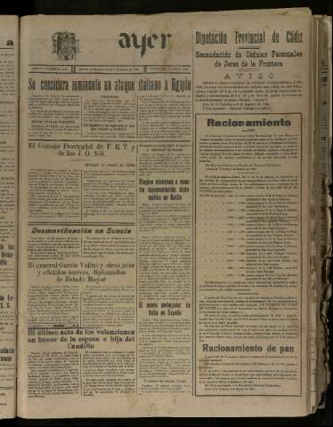 'Ayer : diario informativo de la mañana' - Año V Número 1268 - 1940 agosto 8
