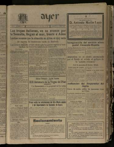 'Ayer : diario informativo de la mañana' - Año V Número 1269 - 1940 agosto 9