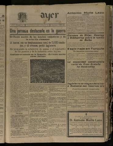 'Ayer : diario informativo de la mañana' - Año V Número 1270 - 1940 agosto 10